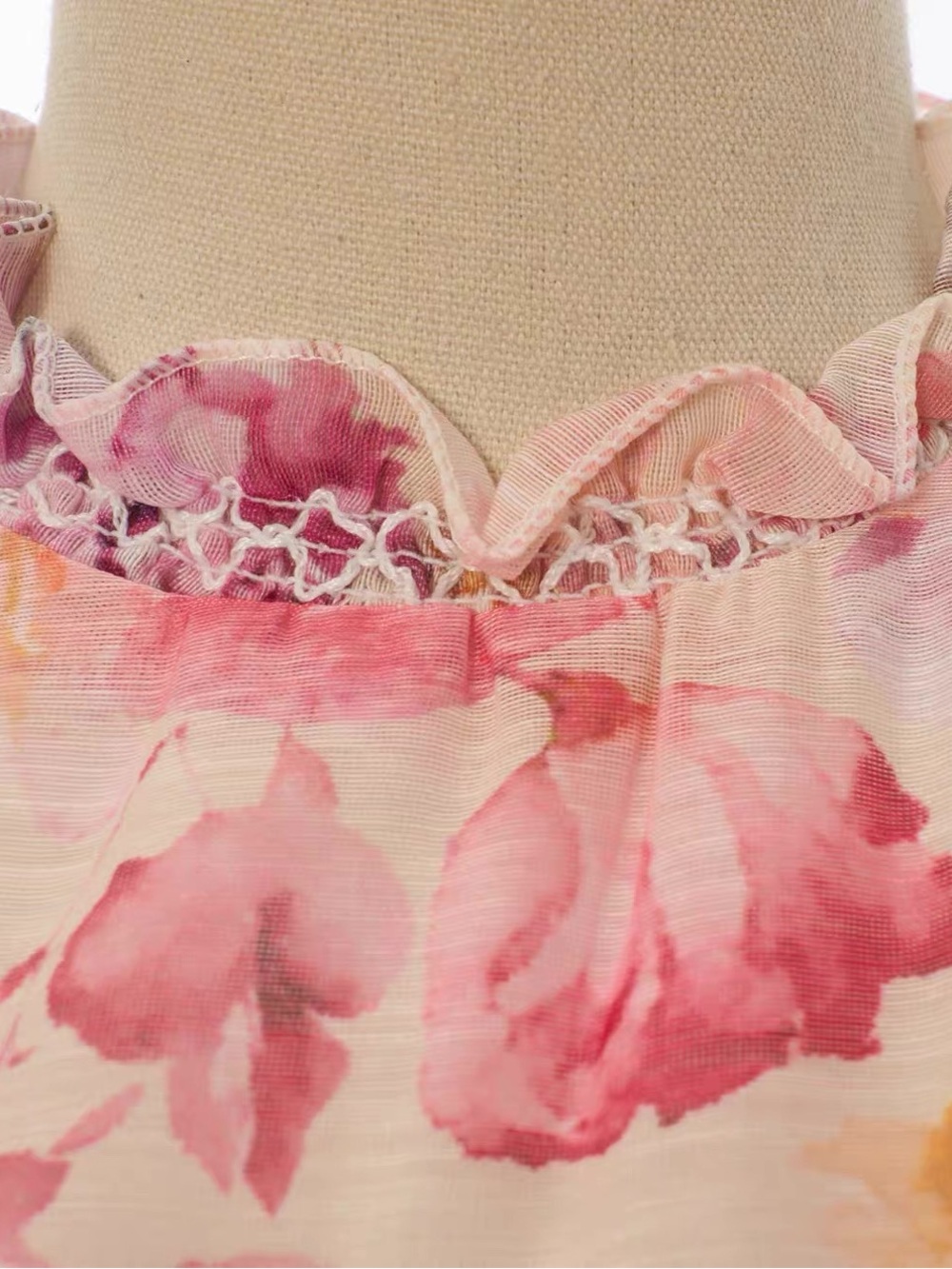 Designer-style Floral Pink Ruffled Halter Dress - Picture 8 of 15